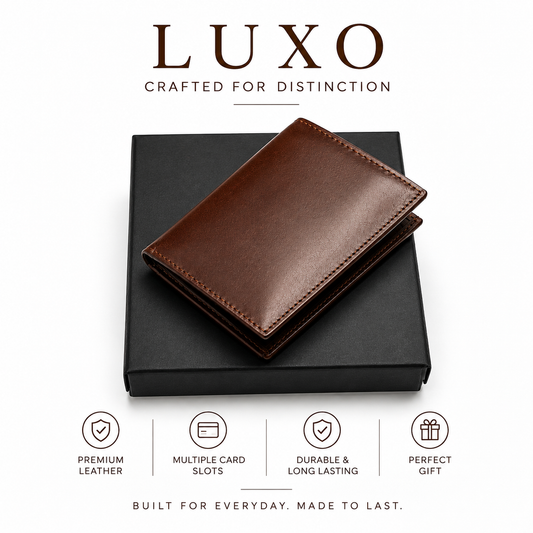 LX-102 Premium Classic Brown Leather Card Holder With Customize Name & Number