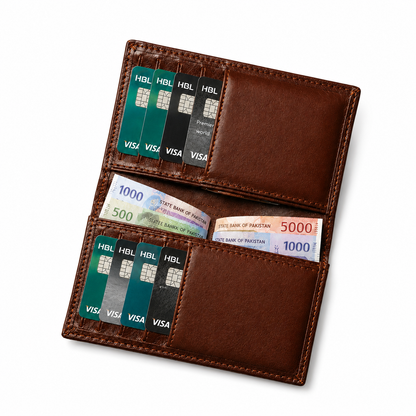 LX-102 Premium Classic Brown Leather Card Holder With Customize Name & Number
